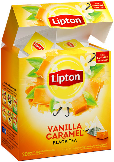 Чай Lipton Vanilla Caramel чёрный байховый с ароматом ванили и карамелью в пирамидках, 20х1.47г — фото 3