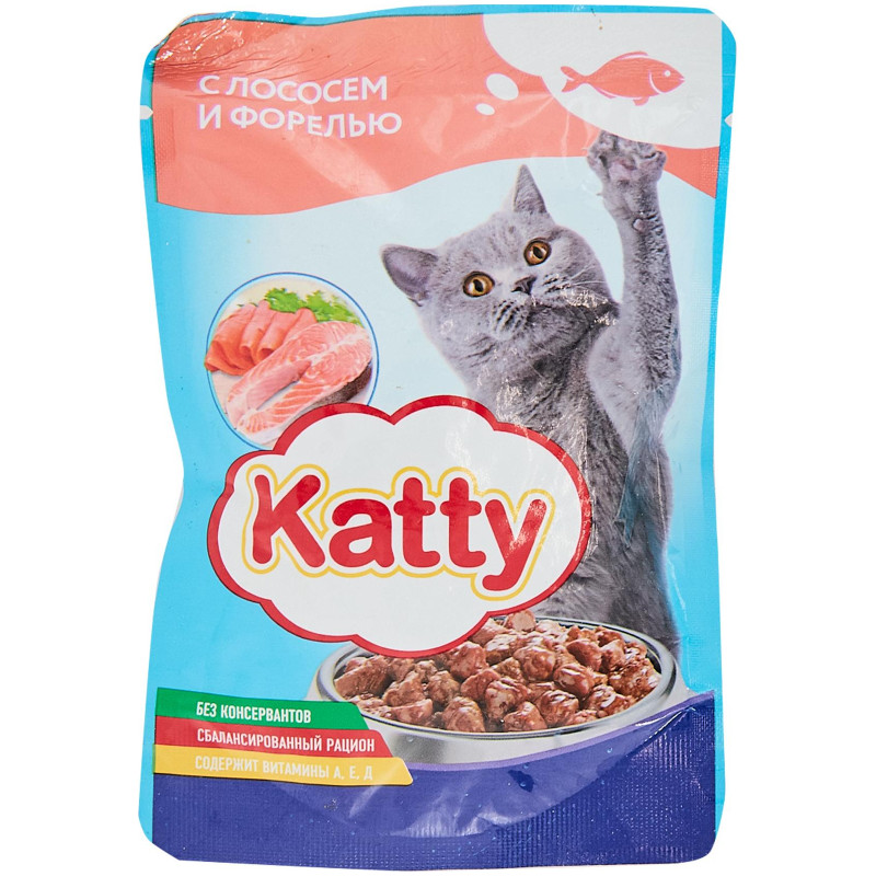 Корм Katty с лососем и форелью в соусе для кошек, 85г — фото 1