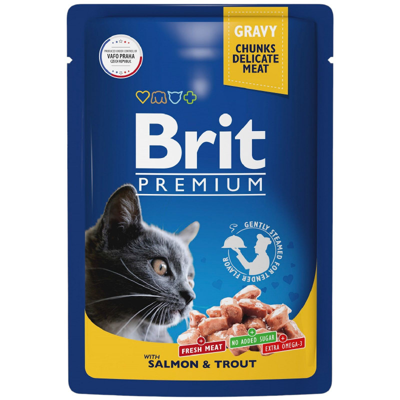 Корм Brit Premium лосось и форель в соусе для взрослых кошек, 85г