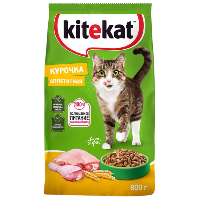 Сухой корм Kitekat полнорационный для взрослых кошек Курочка Аппетитная, 800г