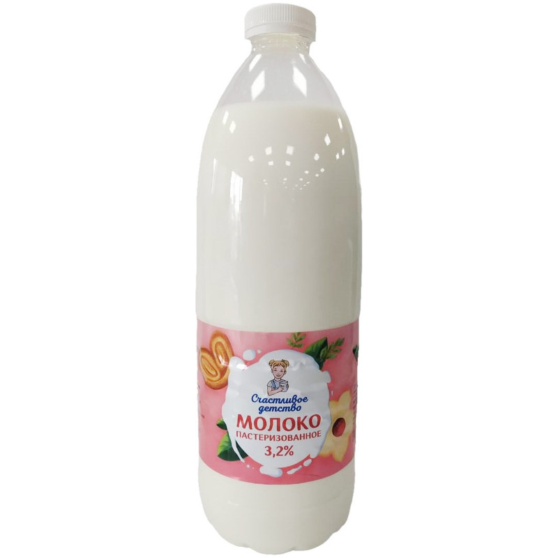Молоко Счастливое Детство пастеризованное 3.2%, 1.8л