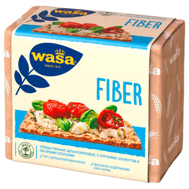 Хлебцы WASA Fiber ржаные цельнозерновые с пшеничными отрубями, кунжутом и овсяными хлопьями, 230г — фото 3
