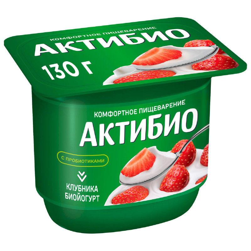 Биойогурт Актибио обогащенный бифидобактериями с клубникой 2.9%, 130г