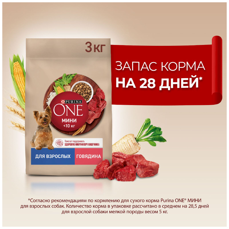 Сухой корм Purina One говядина-рис для собак мелких и карликовых пород, 3кг — фото 6