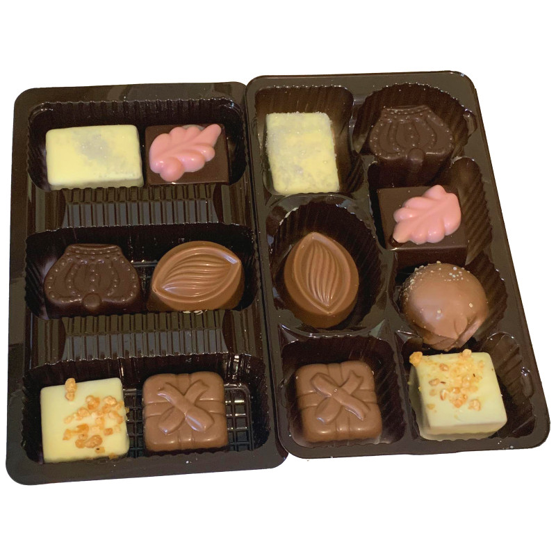 Конфеты Pralibel Ассорти шоколадных конфет из молочного тёмного и белого шоколада с начинкой, 195г — фото 3