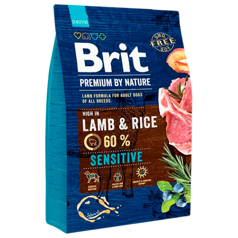 Корм Brit Premium Dog Sensitive с ягненком и рисом для взрослых собак всех пород сухой, 1кг — фото 1