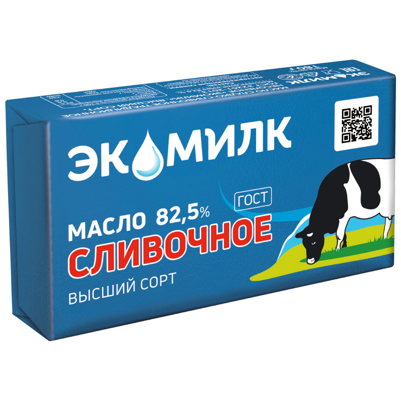 Масло сладкосливочное Экомилк Традиционное несолёное высшего сорта 82.5%, 180г - купить с доставкой в Москве в Перекрёстке