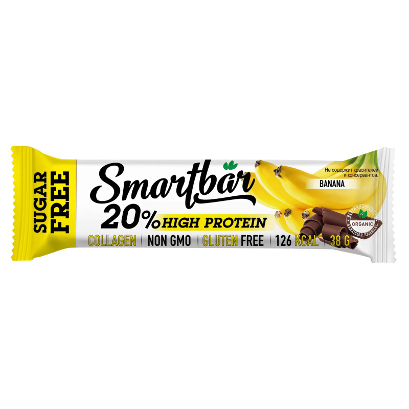 Батончик Smartbar Банан в молочной глазури с высоким содержанием белка, 38г