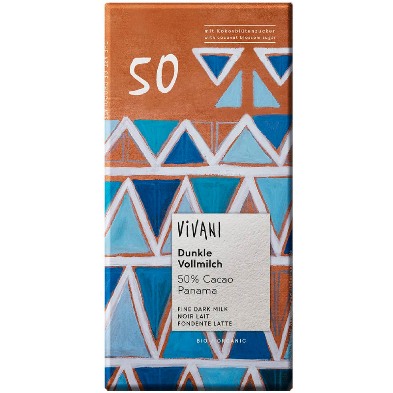 Шоколад тёмный Vivani 50% какао с молоком и кокосовым сахаром органик, 80г