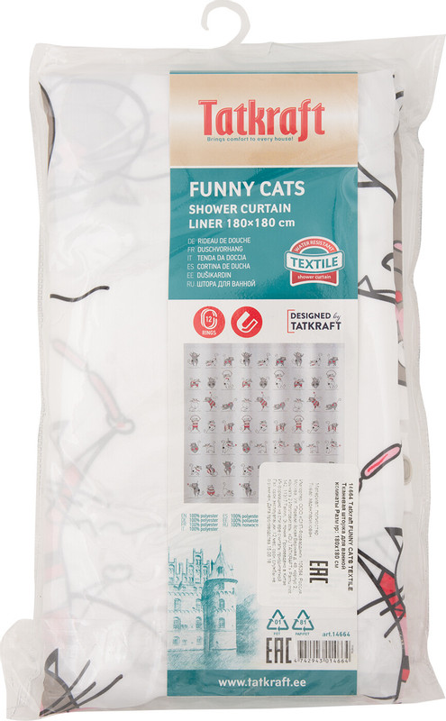 Штора Tatkraft для ванной комнаты тканевая Funny Cats — фото 1