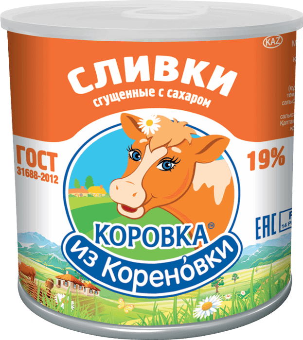 Сливки Коровка из Кореновки сгущённые с сахаром 19%, 350мл
