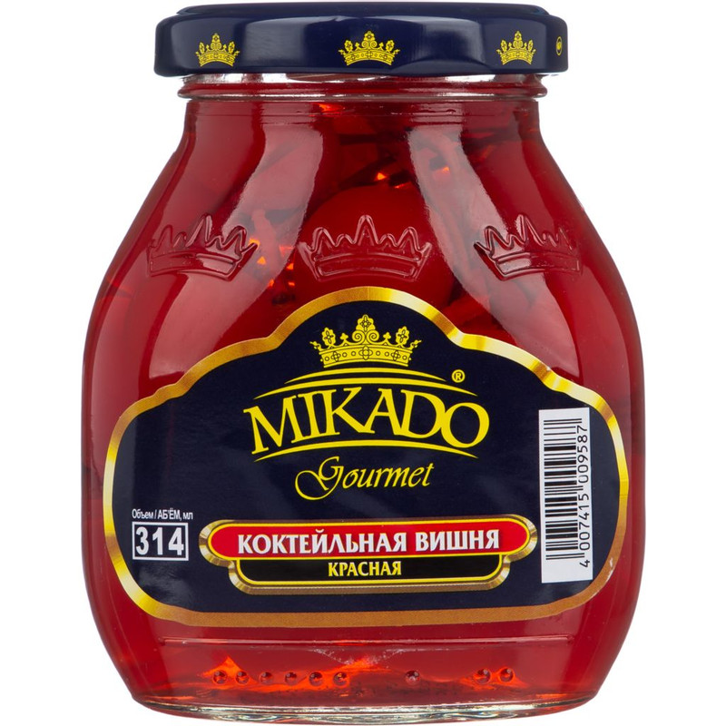 Вишня коктейльная Mikado красная в сиропе, 255г