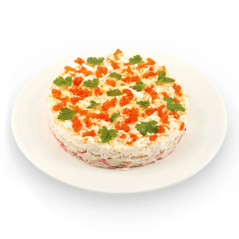 Салат с креветками, кальмарами, крабовыми палочками и красной икрой - рецепт с пошаговыми фото