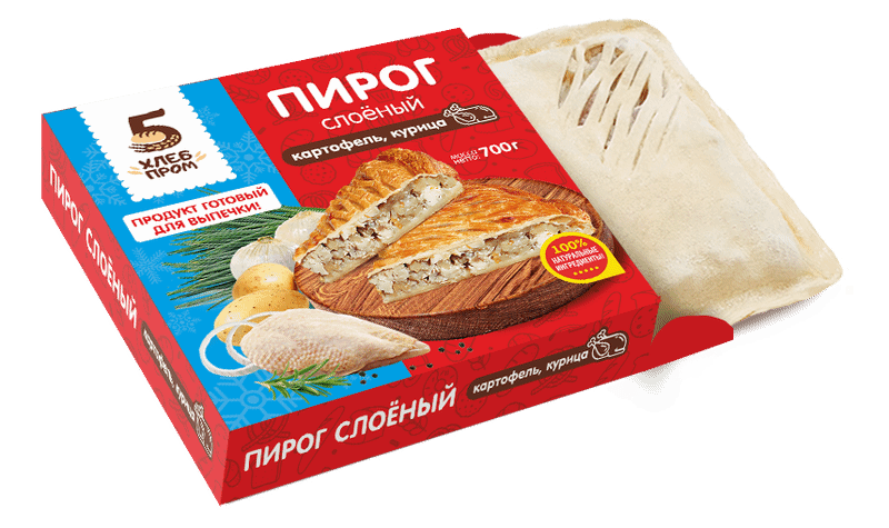 Пирог Хлебпром слоёный с курицей и картофелем замороженный, 700г