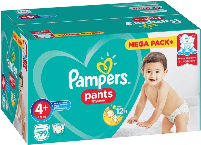 Подгузники-трусики Pampers Pants для мальчиков и девочек Maxi Plus р.4+ 9-15кг, 99шт — фото 1