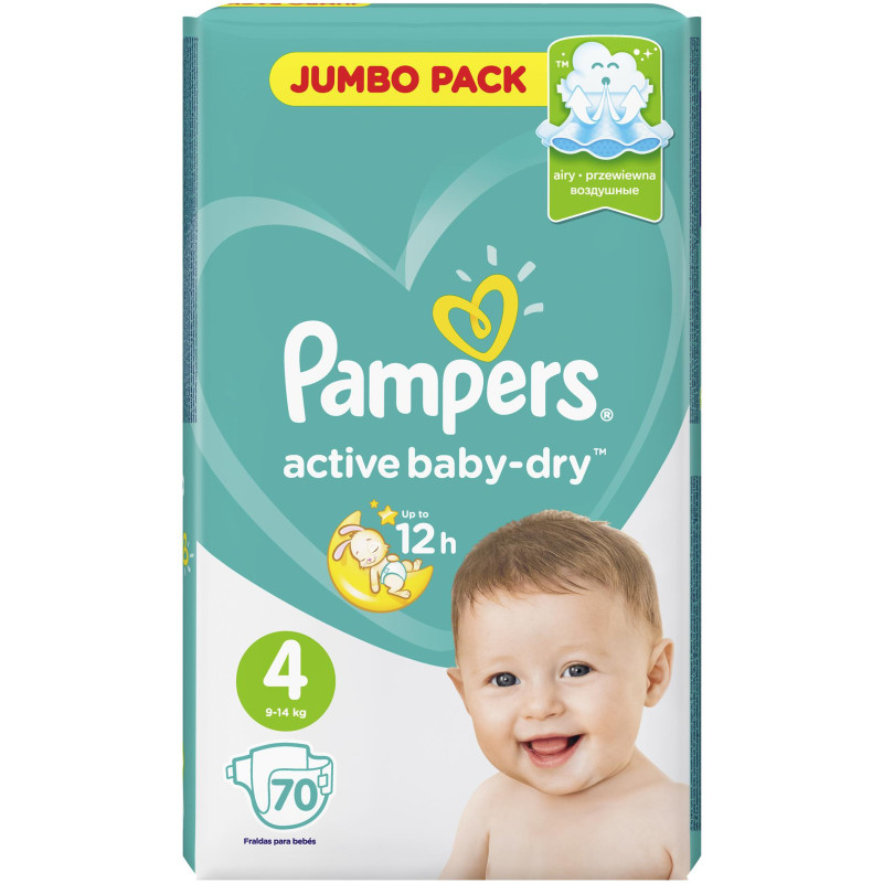 Подгузники Pampers Active Baby-Dry Maxi р.4 9-14кг, 70шт — фото 1