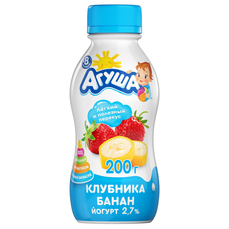 Йогурт Агуша Клубника-Банан 2.7% с 8 месяцев, 200г