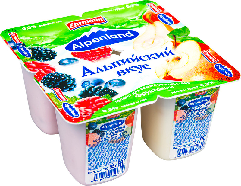 Продукт йогуртный Alpenland лесная ягода-яблоко-груша 0.3%, 95г — фото 2