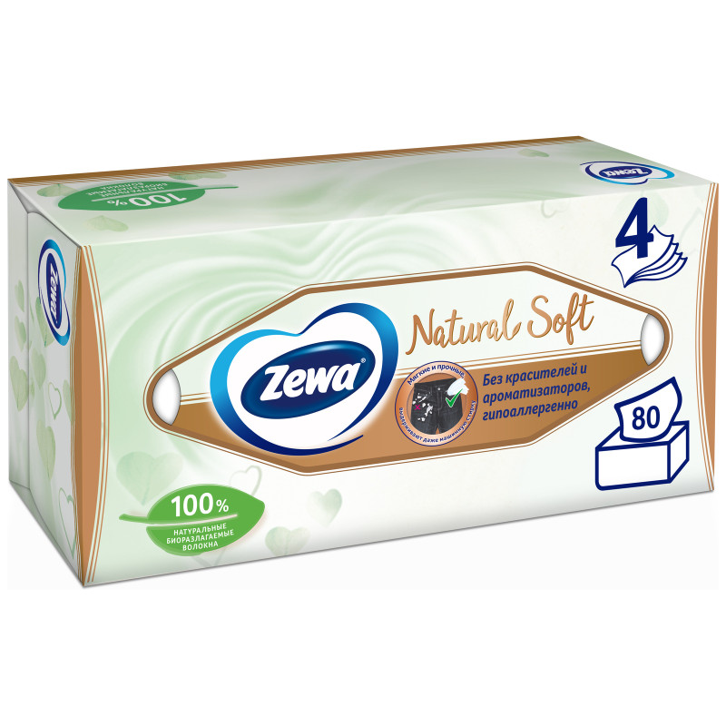 Салфетки бумажные Zewa Natural Soft косметические, 80шт — фото 1
