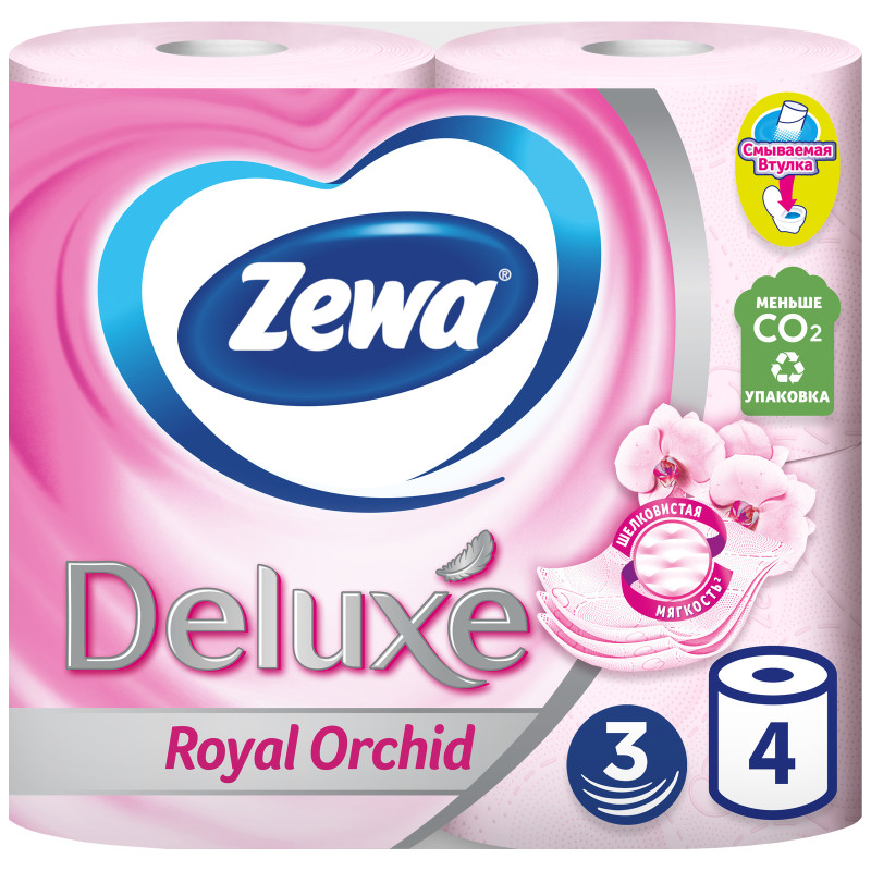 Туалетная бумага Zewa Deluxe Орхидея 3 слоя, 4шт