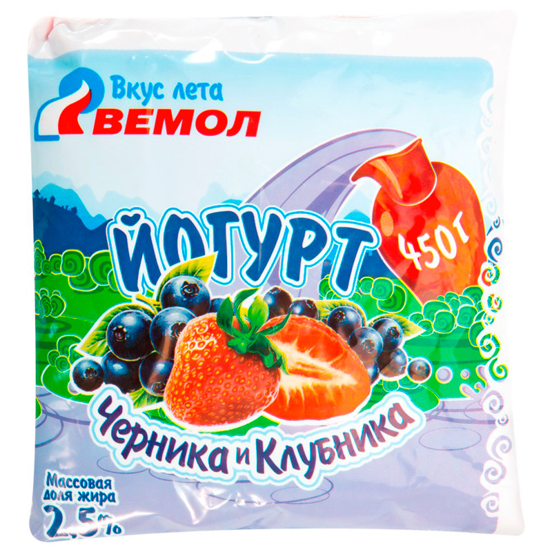 Йогурт Вемол черника-клубника 2.5%, 450мл