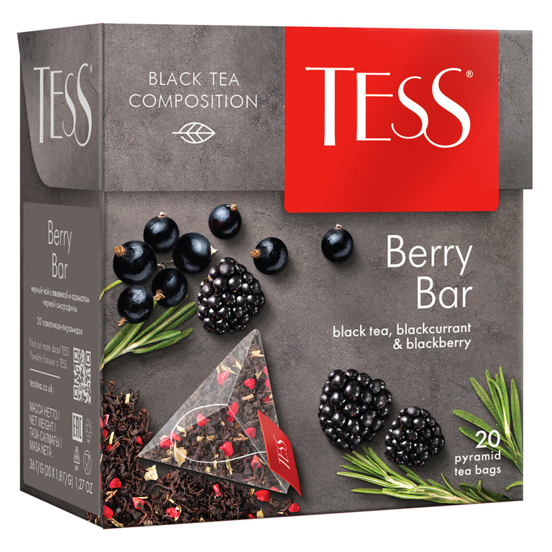 Чай Tess Berry Bar чёрный в пирамидках, 20х1.8г — фото 1