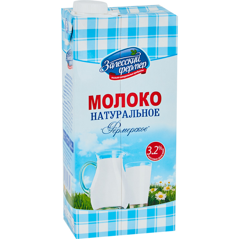 Молоко Залесский Фермер натуральное питьевое ультрапастеризованное 3.2%, 973мл