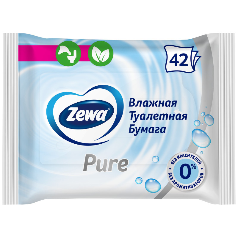 Туалетная бумага Zewa Pure влажная без аромата, 42шт