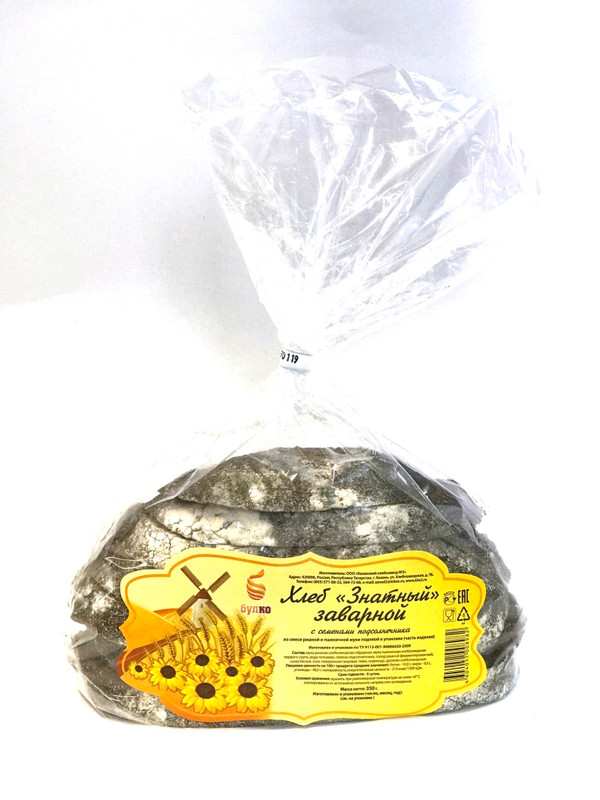 Хлеб Булко Знатный ржано-пшеничный заварной подовый с семенами подсолнечника нарезка, 350г