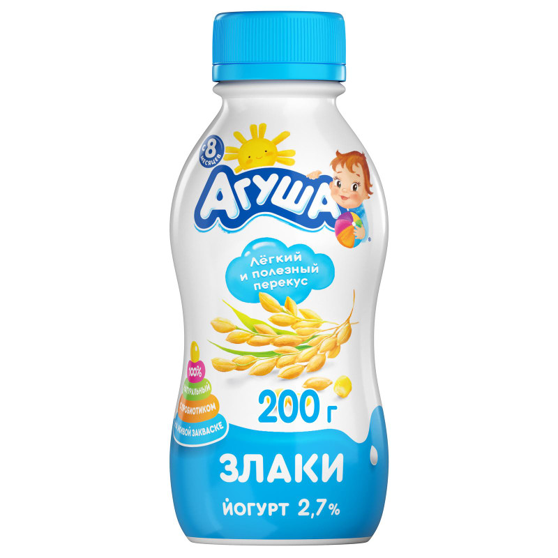 Йогурт Агуша Злаки 2.7% с 8 месяцев, 200г