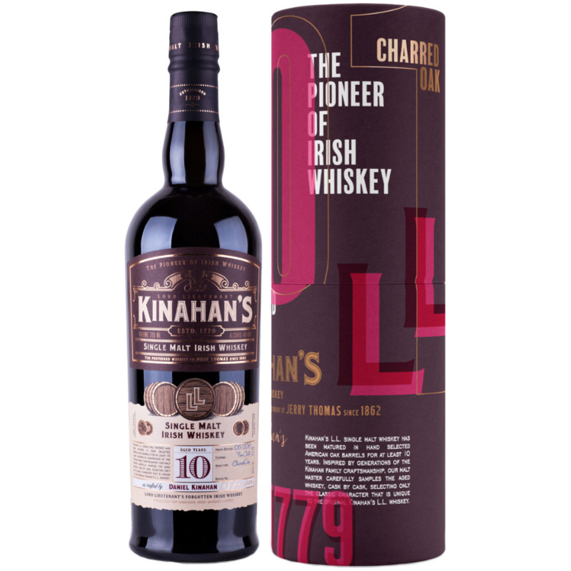 Виски ирландский односолодовый Kinahan's 10-летний 46% в подарочной упаковке , 750мл — фото 1