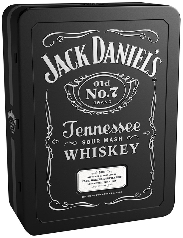 Виски Jack Daniels Тенесси Old No.7 40% в подарочной упаковке, 700мл + 2 стакана — фото 1