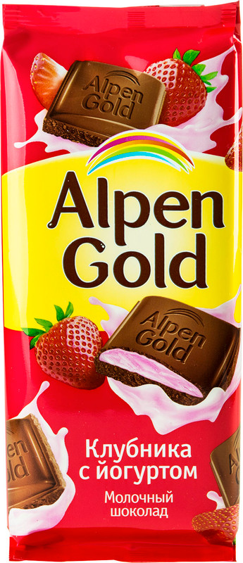 Шоколад молочный Alpen Gold с клубнично-йогуртовой начинкой, 90г
