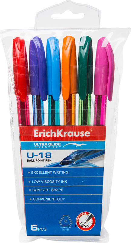 Набор ручек Erich Krause Ultra Glide Technology U-18 шариковых 6 цветов — фото 3