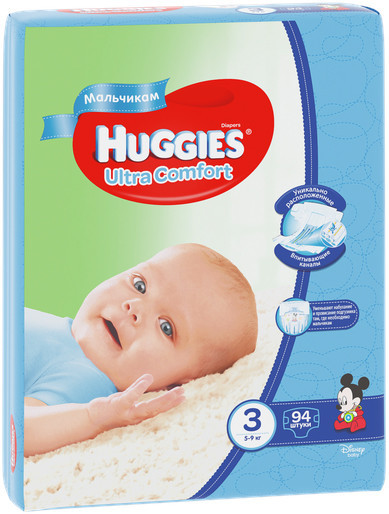 Подгузники Huggies Ultra Comfort для мальчиков р.3 5-9кг, 94шт