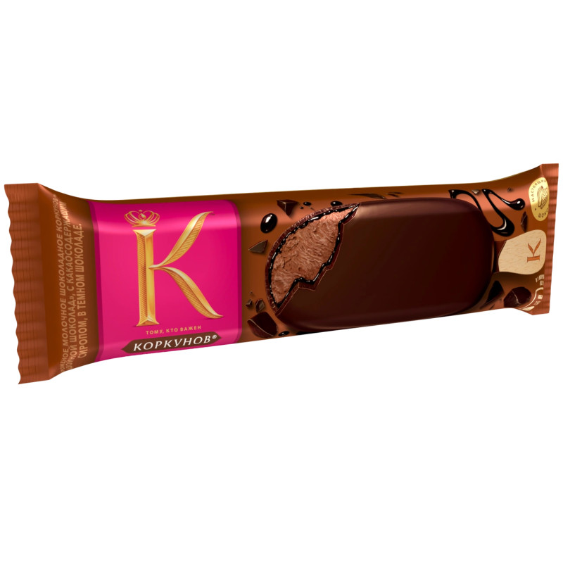Мороженое Коркунов Двойной шоколад молочное шоколадное с какао сиропом в темном шоколаде 7%, 62г — фото 1