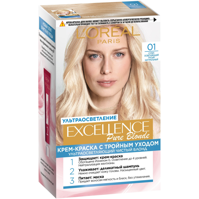 Крем-краска для волос L'Oreal Paris Excellence Pure Blonde суперосветляющий русый натуральный 01