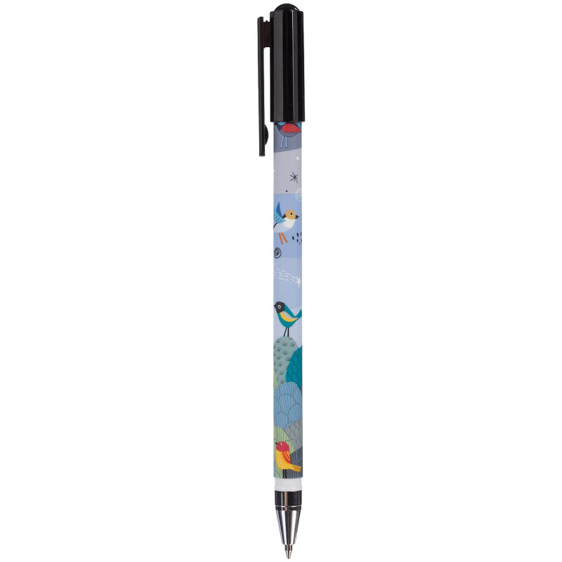 Ручка Hatber Birds масляная шариковая с колпачком и клипом 0.7мм синяя, 12шт — фото 2
