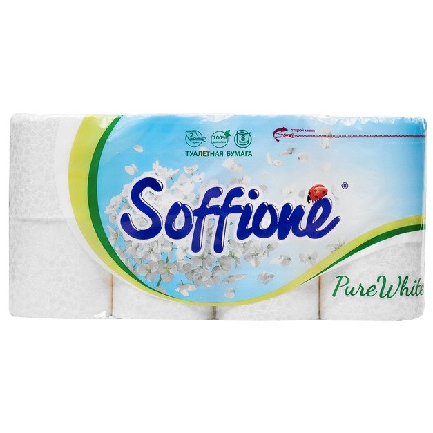 Бумага туалетная Soffione 8шт Pure White 2 слоя