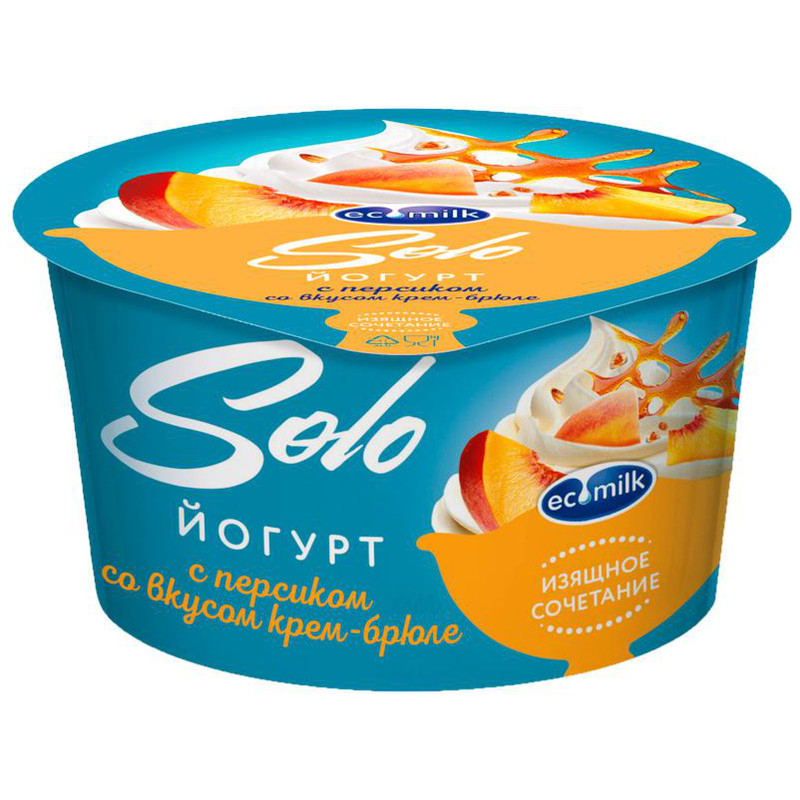 Йогурт Экомилк Соло с персиком и со вкусом крем-брюле 4.2%, 130г