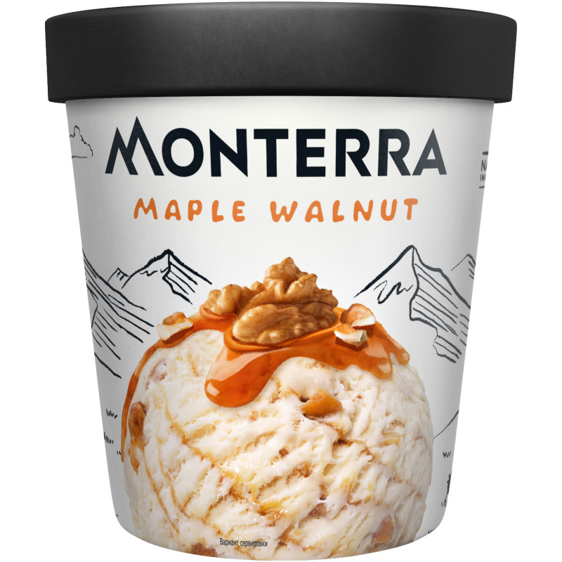 Мороженое пломбир Monterra Maple Walnut с кленовым сиропом и кусочками карамелизованных грецких орехов 12%, 298г