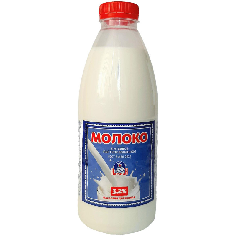 Молоко Норман питьевое пастеризованное 3.2%, 900мл — фото 1