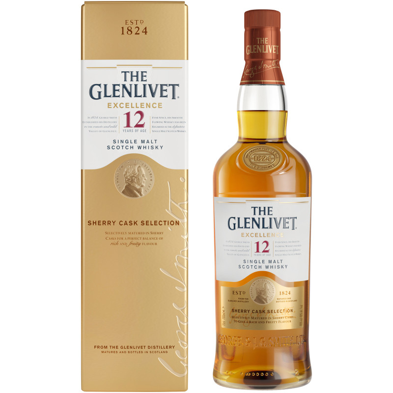 Виски The Glenlivet 12-летний шотландский односолодовый 40% в подарочной упаковке, 700мл — фото 1