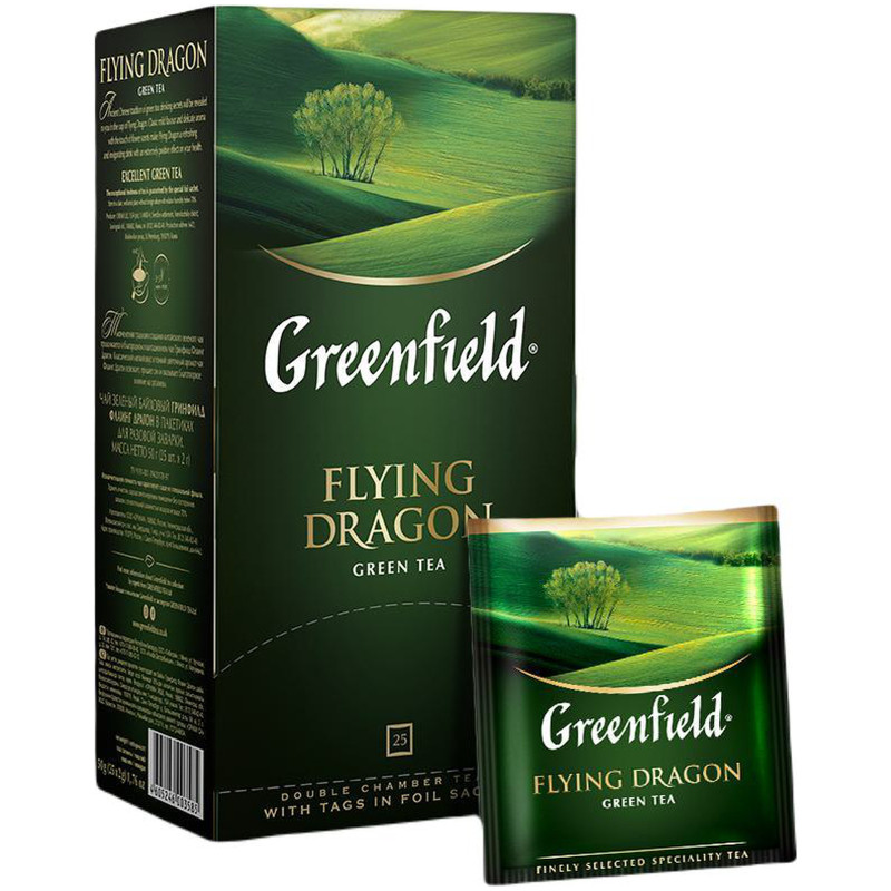 Зеленый чай гринфилд в пакетиках. Чай Greenfield Flying Dragon зеленый 25 пак. Flying Dragon чай Гринфилд. Чай зелёный "Greenfield - Flying Dragon" (25х2г). Чай зеленый Greenfield Flying Dragon 100 пак.
