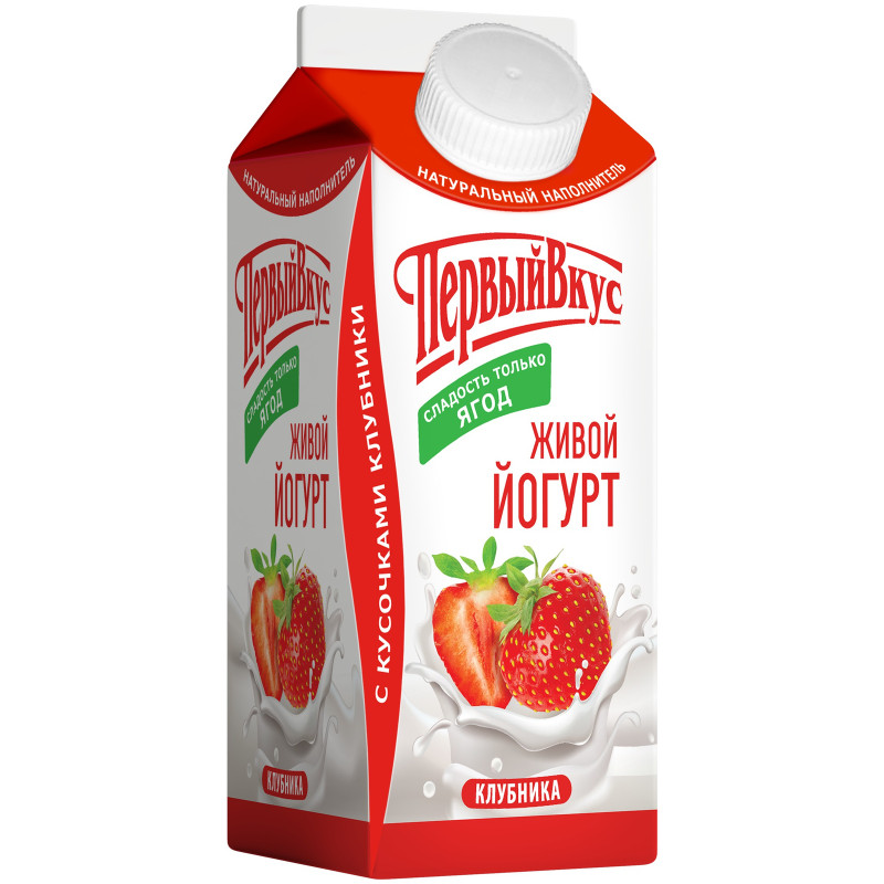 Йогурт Первый Вкус питьевой Клубника с фруктовым наполнителем 1%, 290мл