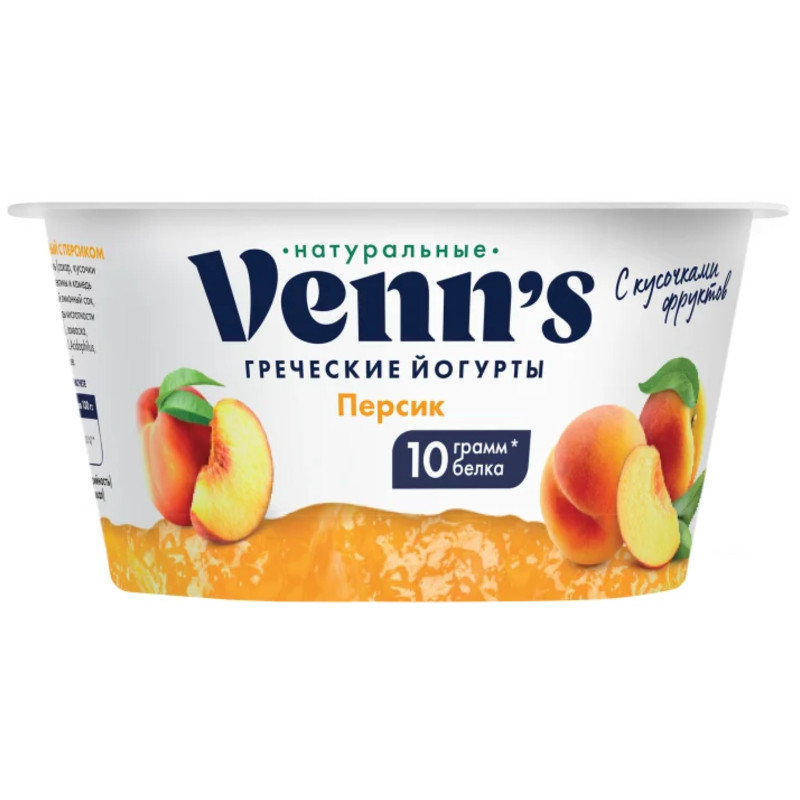 Йогурт Venns греческий персик обезжиренный 0.1%, 130г — фото 1