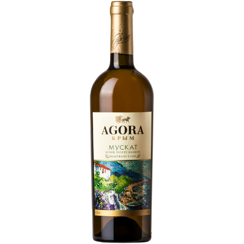 Вино Agora Мускат столовое белое полусладкое 10-12%, 750мл