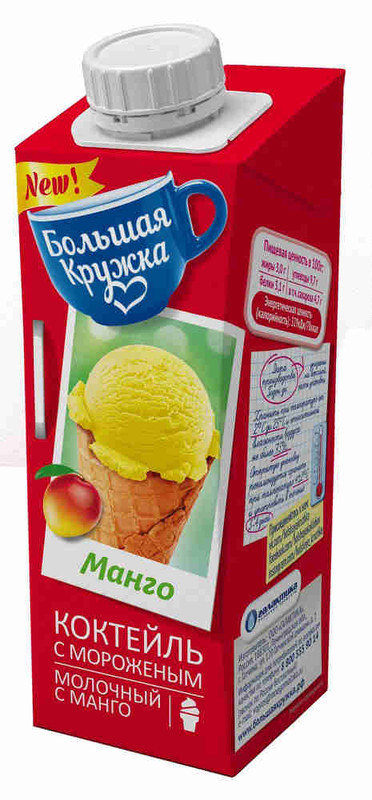 Коктейль молочный Большая Кружка ультрапастеризованный c мороженым и манго 3%, 250мл