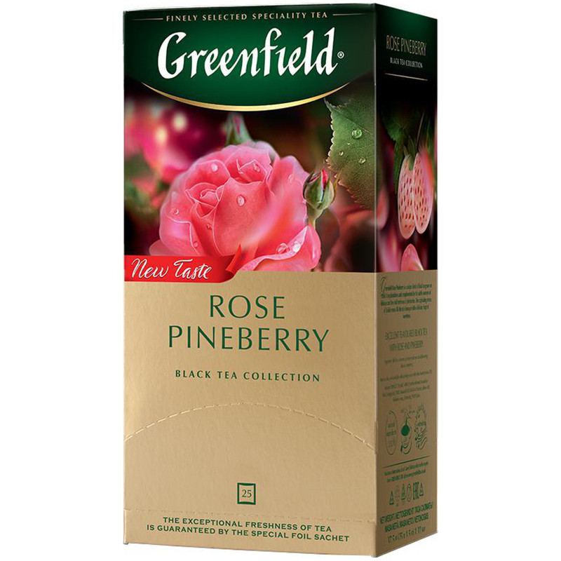 Чай Greenfield Роуз Пайнберри чёрный с ароматом белой клубники и розы, 25х1.5г — фото 1