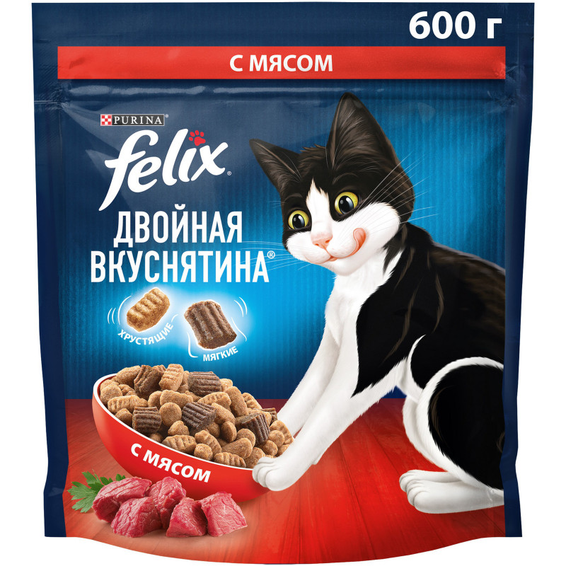 Сухой корм для кошек Felix Двойная Вкуснятина с мясом, 600г